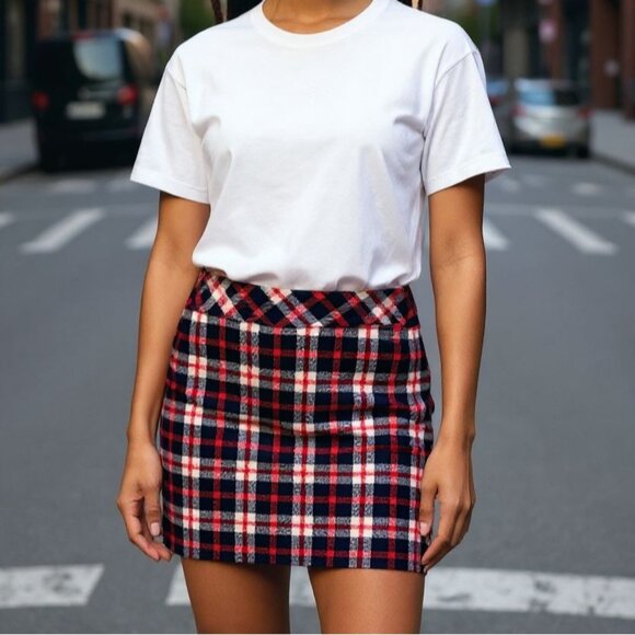 Talbots Petites 2P Plaid Wool Blend Skirt Red & Navy - Picture 1 of 11